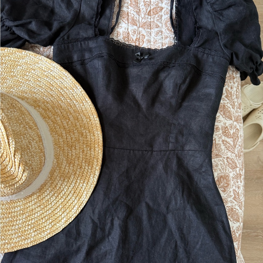 Reformation Evianna Black Linen Puff Sleeve Mini Dress 2 - Picture 4 of 11